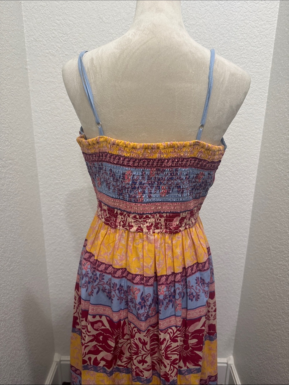 Japna Bohemian Floral Tiered Maxi Dress in Yellow, Blue & Burgundy - Picture 5 of 11